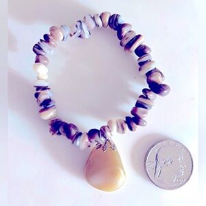 Bracelet Vintage filigree polished Agate & tan gray Banded Agate stones stretch